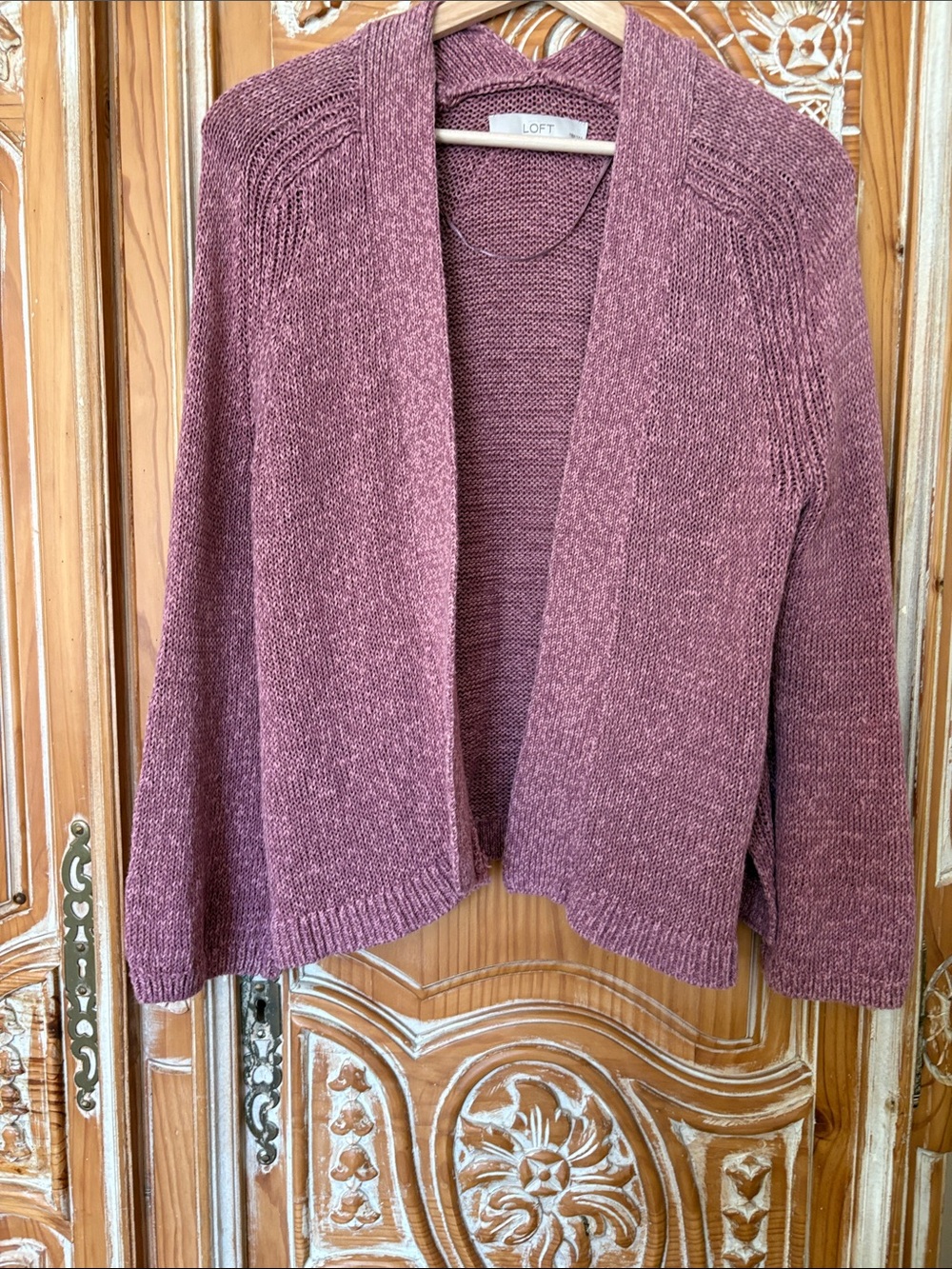 LOFT Open-Front Cardigan Sweater in Rose-Mauve